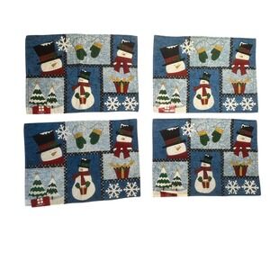 NEW Essential Home Winter Snowman‎ Holiday Placemats Set Of 4 Blue White Cottage